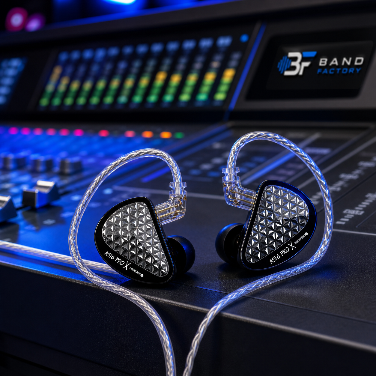 KZ AS16 Pro X in-ear monitors — Band Factory rehearsal equipment scene