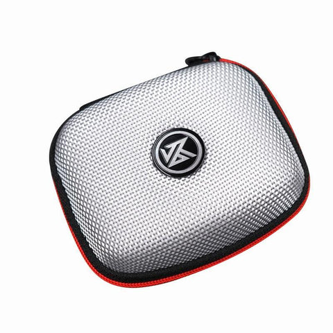 Silver KZ in-ear monitor carrycase with red zip