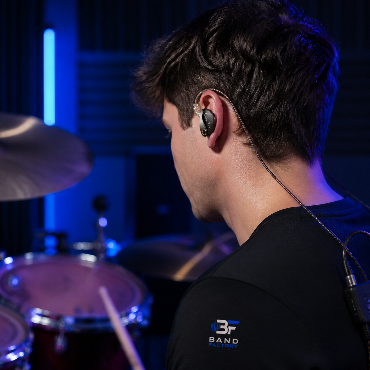 KZ Castor Pro in-ear monitors — Band Factory on-ear rehearsal lifestyle