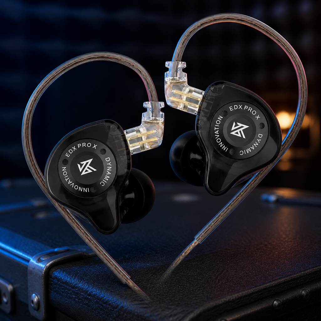 Black KZ EDX Pro X — dark Band Factory rehearsal-studio product photo