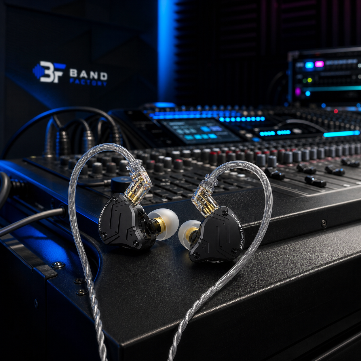 KZ ZS10 Pro X in-ear monitors — Band Factory rehearsal equipment scene