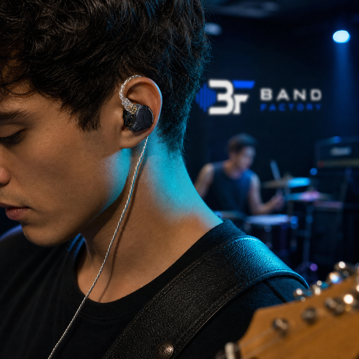 KZ ZS10 Pro X in-ear monitors — Band Factory on-ear rehearsal lifestyle