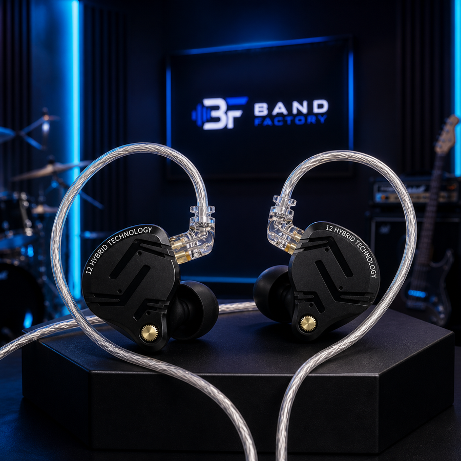 KZ ZS12 Pro X in-ear monitors — Band Factory studio hero