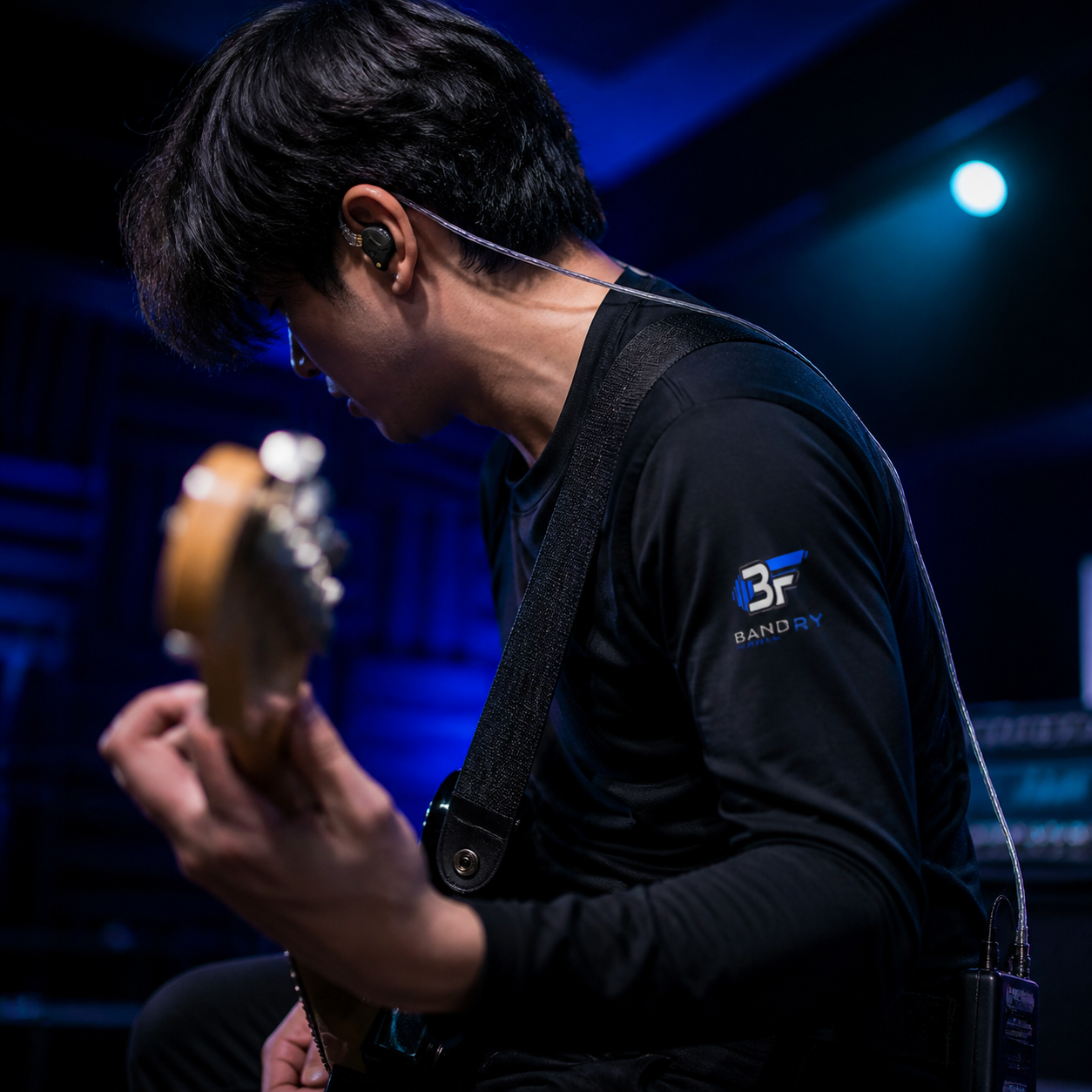 KZ ZS12 Pro X in-ear monitors — Band Factory on-ear rehearsal lifestyle